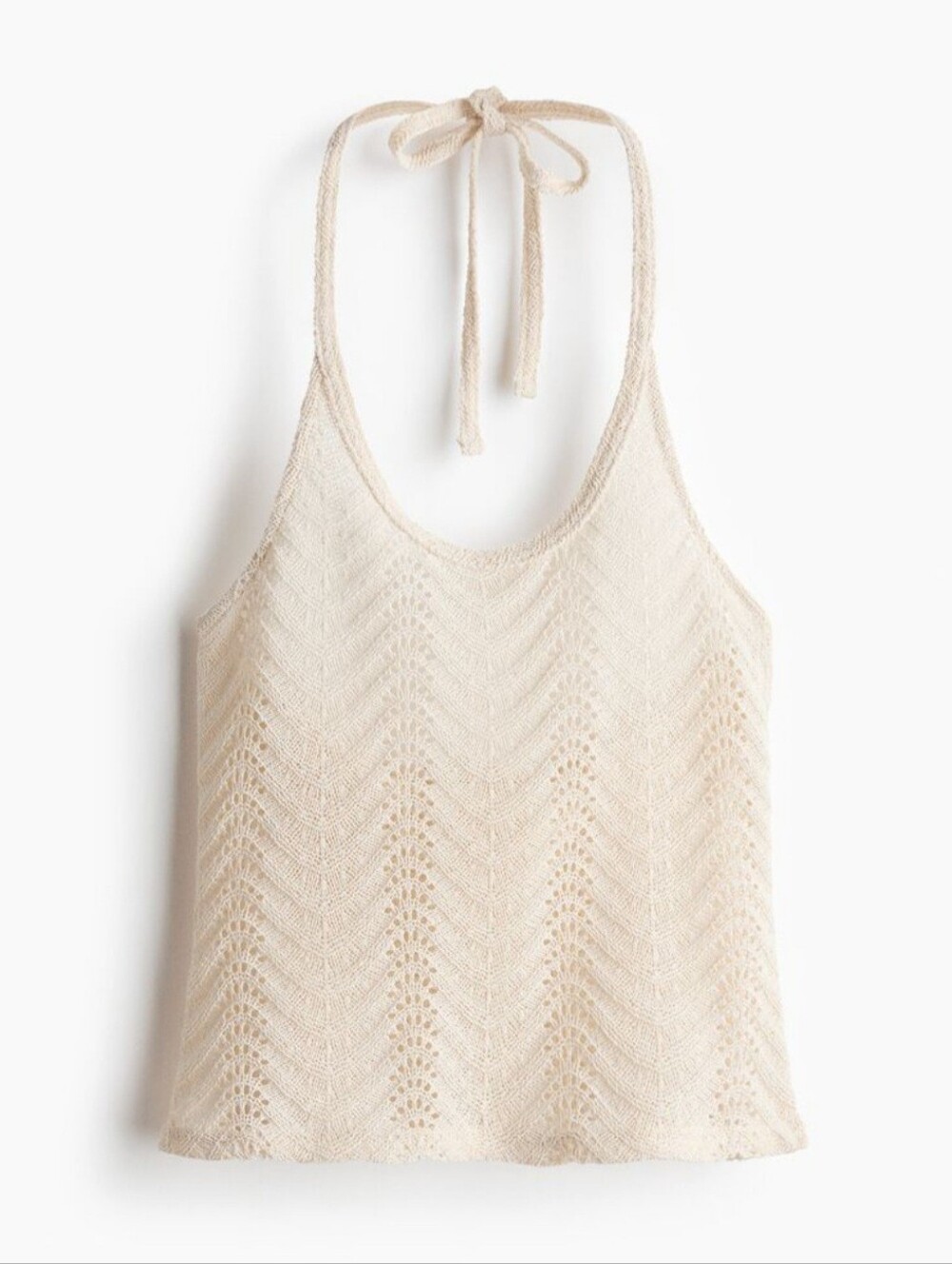H&M Cream Pointelle Crochet Knit Halter Backless Top S - Picture 2 of 9